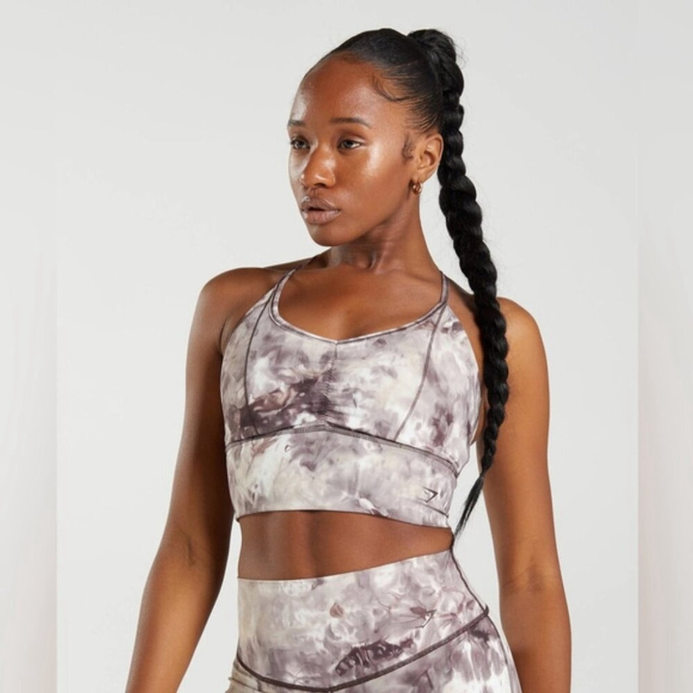 NEW 2025 Gymshark Elevate Longline Light Support Sports top Brown tie Dye Small